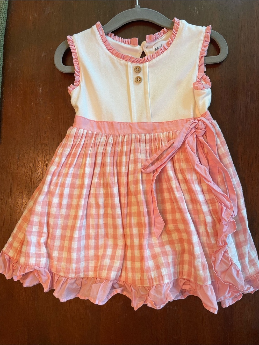 Pink Gingham Tie-Waist Girls Casual Dress